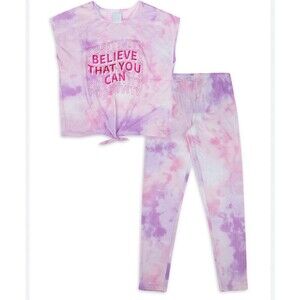 Girls Pink Tie Dye Pajama Set with Motivational believe that you can Size 14 NWT